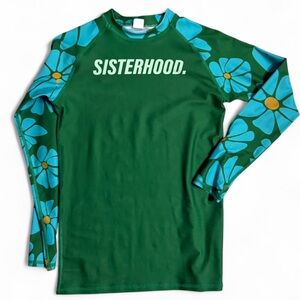 Green 'SISTERHOOD.' Floral Sleeve Rash Guard
